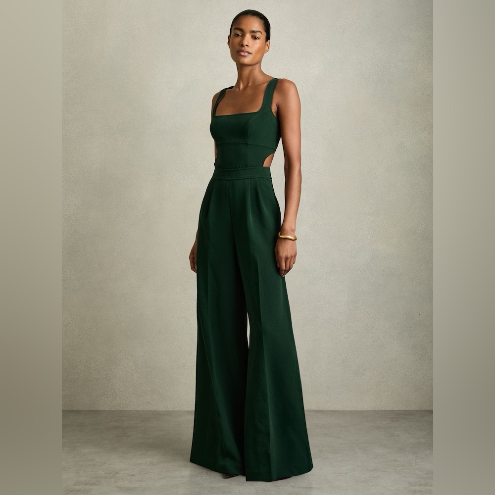 DION WIDE-LEG CUT-OUT JUMPSUIT IN GREEN
